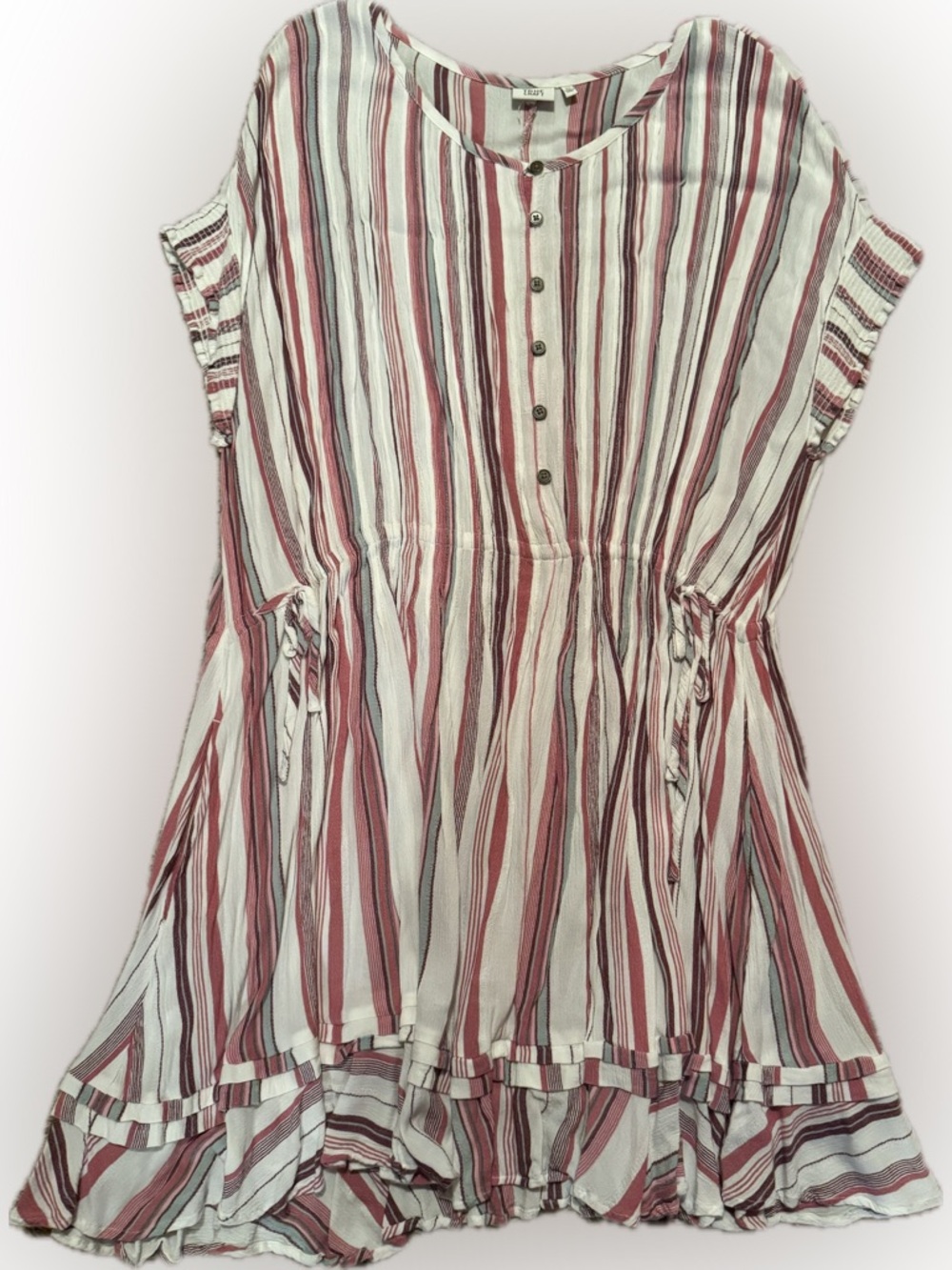 True Craft Sz OX (14W) Pink and White Striped Button Front Dress w/ Drawstring